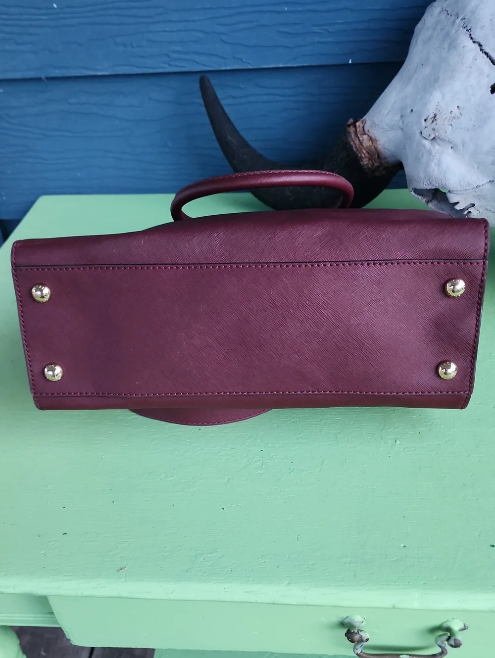 Michael Kors Hamilton Large Saffiano Leather Tote Bag Merlot Burgundy Gold